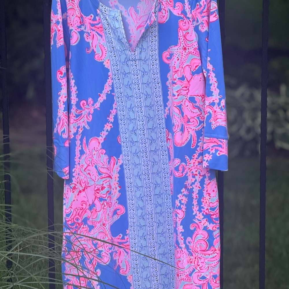 Lilly Pulitzer Pink and Orange Long Sleeve Plunge Sundress